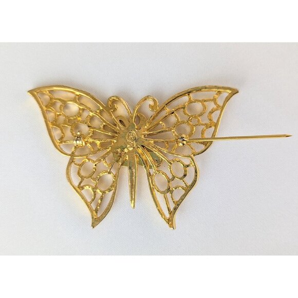 Vintage Gold Tone Butterfly Statement Brooch Lion’s Club Lioness Recognition Pin - Picture 5 of 6